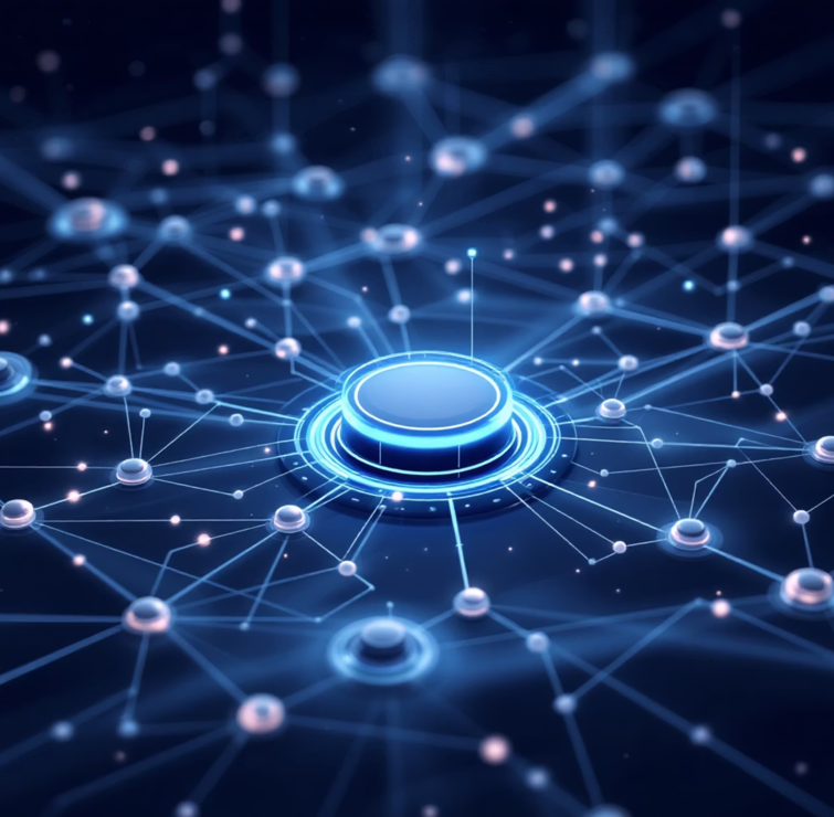 Image representing network between points with a center hub